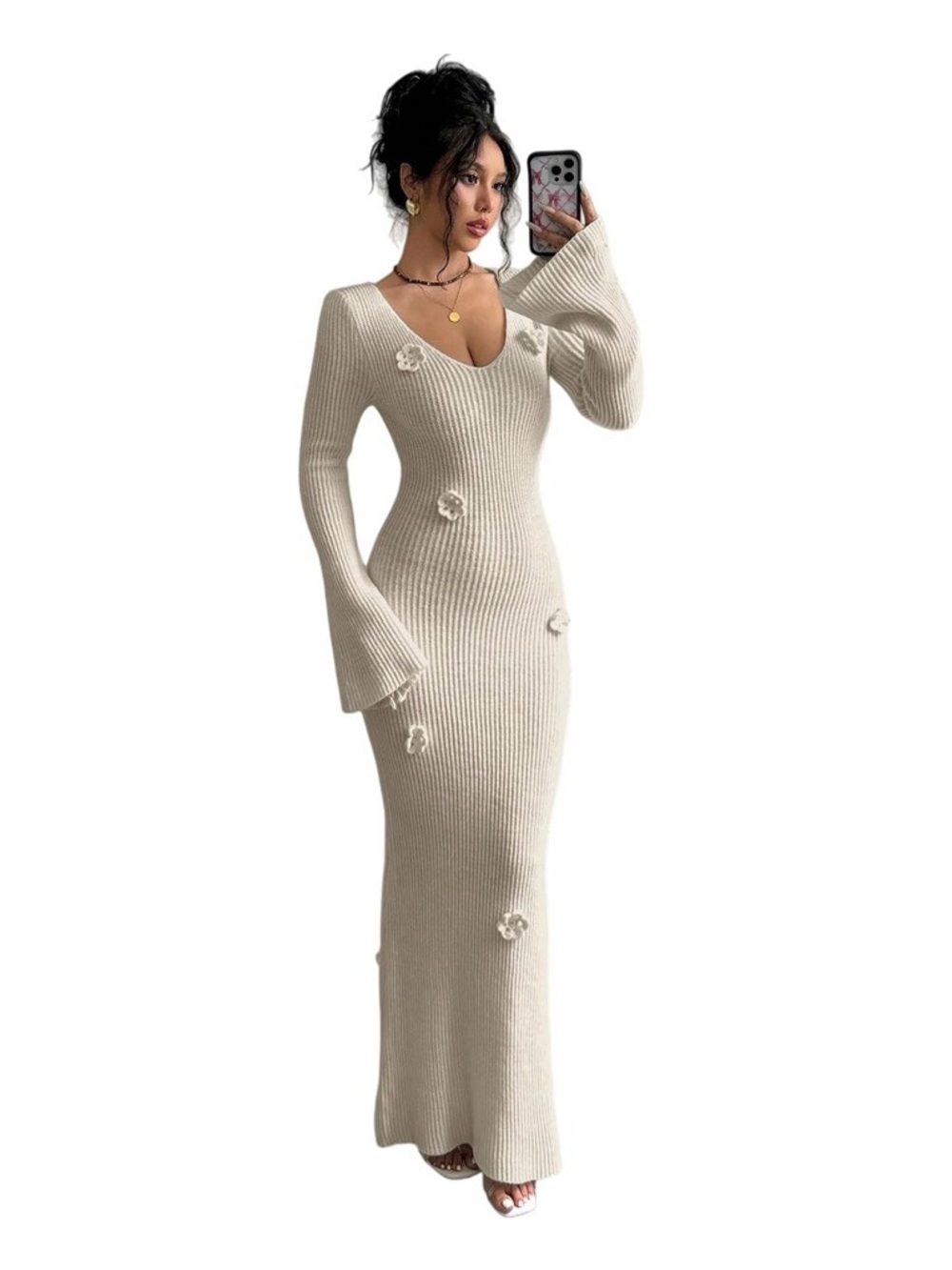 SISKIN Maxi Slimming Fitted Sweater Dress- Khaki